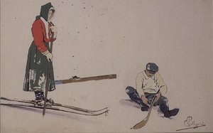Fixando os seus esquis (cor litho) de Carlo Pellegrini