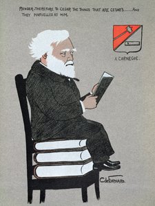 Caricatura de Andrew Carnegie (1835-1919) ilustração de "Millionaires of America de Carlo de Fornaro