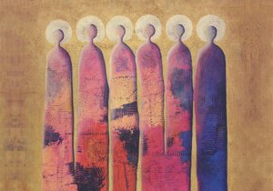 Figuras coloridas com auréolas de Carolina Gårdheim