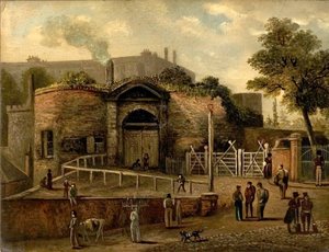Vista do Castle Gateway, Nottingham (óleo a bordo) de Caroline Mary Price