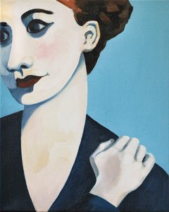 Mulher azul pensativa