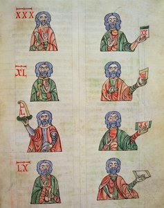 Fol.252r Dedo contando de 1 a 20000, de De numeris. Codex Alcobacense por Rabanus Maurus (780-856)