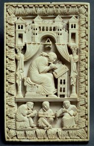 São Gregório escrevendo com escribas abaixo, Escola Franco-Alemã, c.850-875
