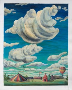 Grandes nuvens sobre tendas de circo, 1992 (óleo sobre papel) de Carolyn Hubbard Ford