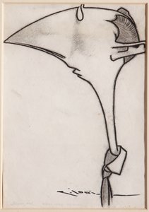 Um homem que usa uma gravata (tinta preta e carvão vegetal sobre papel)