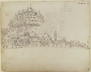 Vista de Nossen, na Saxónia, com o castelo e a ponte de Caspar David Friedrich
