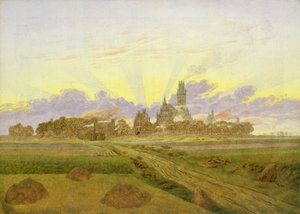 Amanhecer em Neubrandenburg (óleo sobre tela) de Caspar David Friedrich