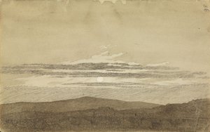 Paisagem montanhosa ao pôr do sol de Caspar David Friedrich