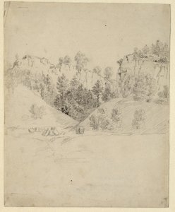 Alemão: Landschaft mit einem Steinbruch Paisagem com uma pedreira de Caspar David Friedrich