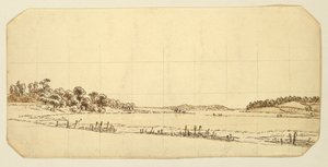 Lakeside, 1802-3 (caneta e tinta marrom lavar com lápis sobre papel) de Caspar David Friedrich