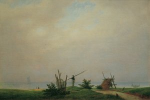 Praia marítima com pescador de Caspar David Friedrich