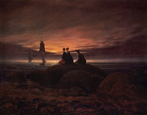 A Lua Sobe Sobre o Mar de Caspar David Friedrich