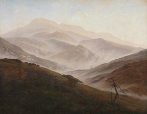 Paisagem das Montanhas dos Gigantes com nevoeiro a subir de Caspar David Friedrich