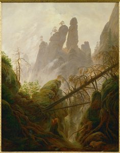 Paisagem rochosa no Elbsandsteingebirge (pintura sobre tela) de Caspar David Friedrich