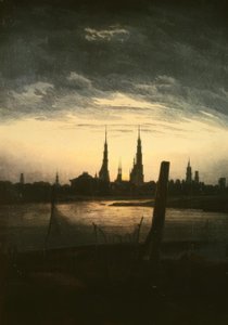 Cidade ao nascer da lua de Caspar David Friedrich