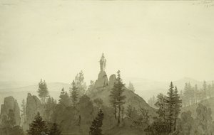 Estátua de Nossa Senhora nas montanhas de Caspar David Friedrich