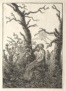 A mulher com a teia de aranha entre árvores nuas, 1803. de Caspar David Friedrich