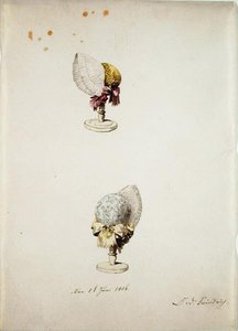 Duas mulheres Bonnets em Stands, 1 de junho de 1806 (caneta e wc no papel) de Caspar David Friedrich