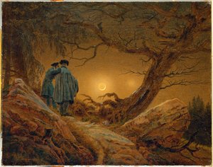 Dois homens a contemplar a lua (óleo sobre tela) de Caspar David Friedrich