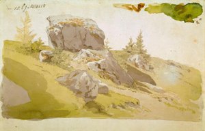 Prado com pedras nas montanhas gigantes de Caspar David Friedrich