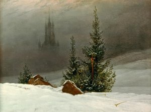 Paisagem do inverno com igreja de Caspar David Friedrich