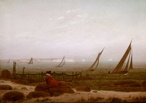 Mulher na Praia em Rugen de Caspar David Friedrich