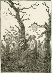 Mulher com teia de aranha entre árvores nuas de Caspar David Friedrich