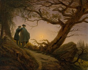 Dois homens contemplando a lua de Caspar David Friedrich