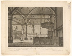 Interior da Capela de Saint Olofs, Amsterdão
Vista do St. Olofs ou Oudezyds Kapel do interior, em Amesterdão / Vue du Vieux Chapelle de St. Olof en de dans, à Amsterdam (título sobre o objecto)