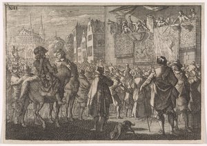 Proclamação da Paz de Osnabrück numa cidade, 1648