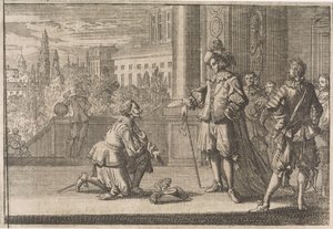 Carlos IV, duque de Lorena ajoelha-se antes de Luís XIII, 1641