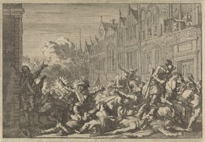 Angers ocupados por apoiantes de Mazarin emboscados pelas dez armas do governador De Rohan, 1652 de Caspar Luyken