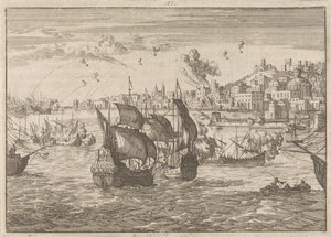Génova bombardeada pela frota francesa, 1684 de Caspar Luyken