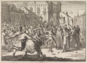 Em Danzig uma procissão é saudada pelo povo com degraus de pedra, 1678 de Caspar Luyken