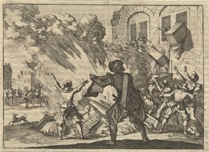 Pedágio em Lyon é saqueado em resposta ao aumento dos impostos especiais de consumo, 1625 de Caspar Luyken