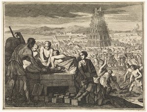 Fabrico de pedras para a Torre de Babel de Caspar Luyken