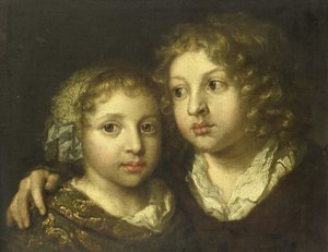 Uma filha e um filho (Constantijn?) do artista de Caspar Netscher