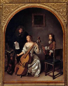 La lecon de basse de viole Painting by Gaspard Netscher (1639-1684) 17th century Sun. 0,45x0,35 m