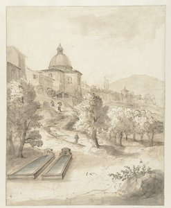 Paisagem italiana com uma cidade em uma colina de Caspar van Wittel
