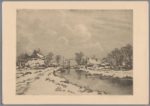 Paisagem nevada com canal e ponte levadiça de Casper M.L. Kouw