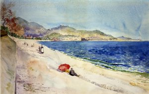 Na praia por baixo da Promenade des Anglais, Nice, França de Cass Gilbert