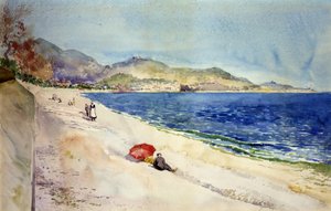 Na praia abaixo da Promenade des Anglais, Nice, França, 1898. de Cass Gilbert