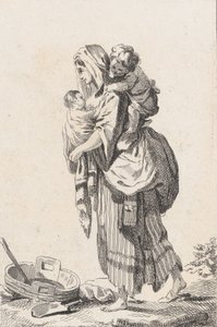 Camponesa com dois filhos, ca. 1758. de Catherine Francoise Beauvarlet