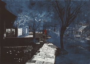 Som da música nos subúrbios, 2012 (linóleo e gravura) de Catherine Sutcliffe Fuller