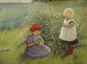 Duas raparigas a apanhar flores (óleo sobre tela) de Cathrine Zernichow
