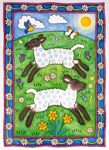 Cordeiros Saltitantes, 1997 (wc e pastel no papel) de Cathy Baxter