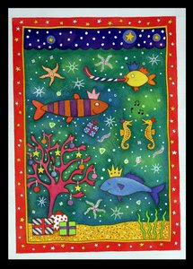 Fishy Christmas, 1997 (wc e pastel sobre papel) de Cathy Baxter