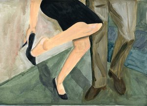 27.09.09 - Dançaram tanto que ela teve de descalçar os sapatos, 2009 (óleo sobre papel) de Cathy Lomax