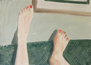 28.04.20 Ela estava ao telefone, 2020 (óleo sobre papel) de Cathy Lomax
