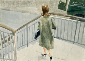 4.06.20 Estavam a reunir-se para ir para o hotel, 2020 (óleo sobre papel) de Cathy Lomax